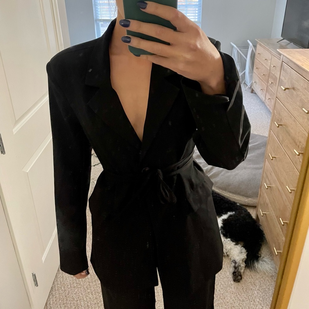 WeWoreWhat black oversized blazer with straps